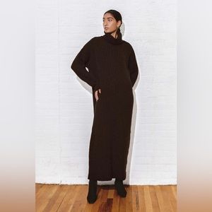 Mara Hoffman Enzo Sweater Dress Dark Brown Cozy Rib Knit Wool Cashmere Ribbed M